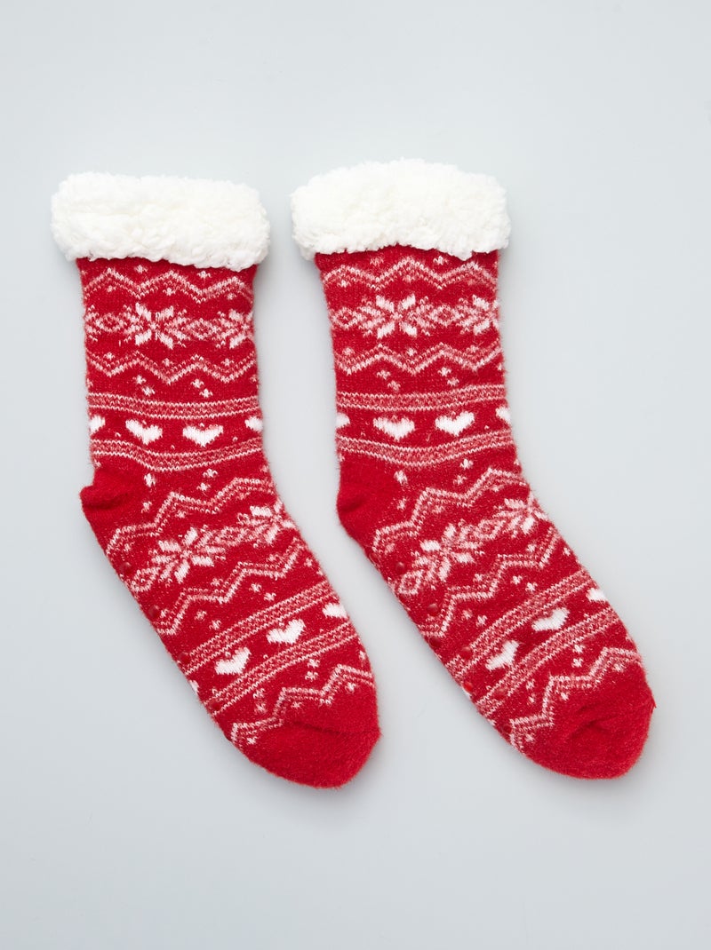 Zapatillas de casa tipo calcetines de Navidad rojo - Kiabi