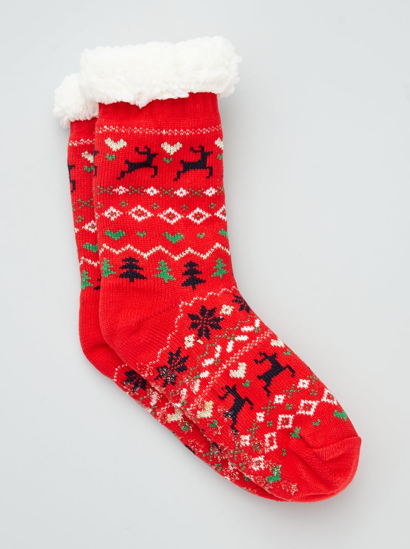 Zapatillas de casa tipo calcetines de Navidad rojo - Kiabi