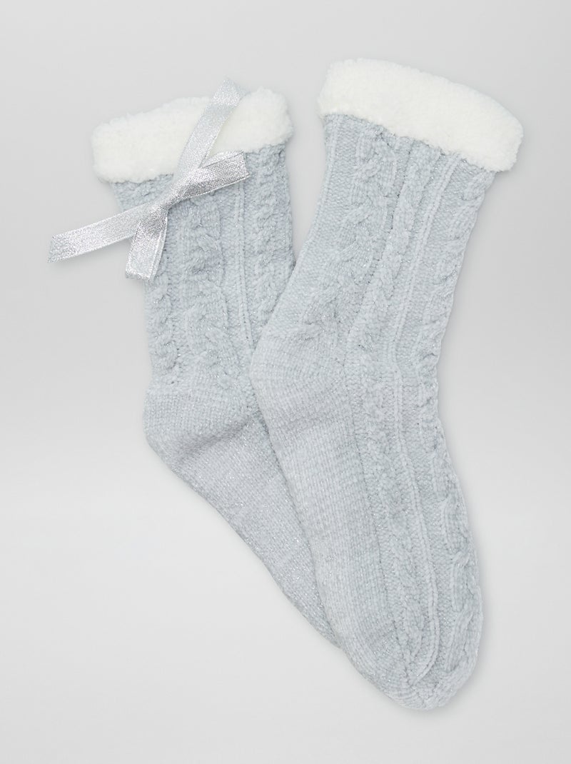 Zapatillas de casa tipo calcetines forrados de terciopelo GRIS - Kiabi