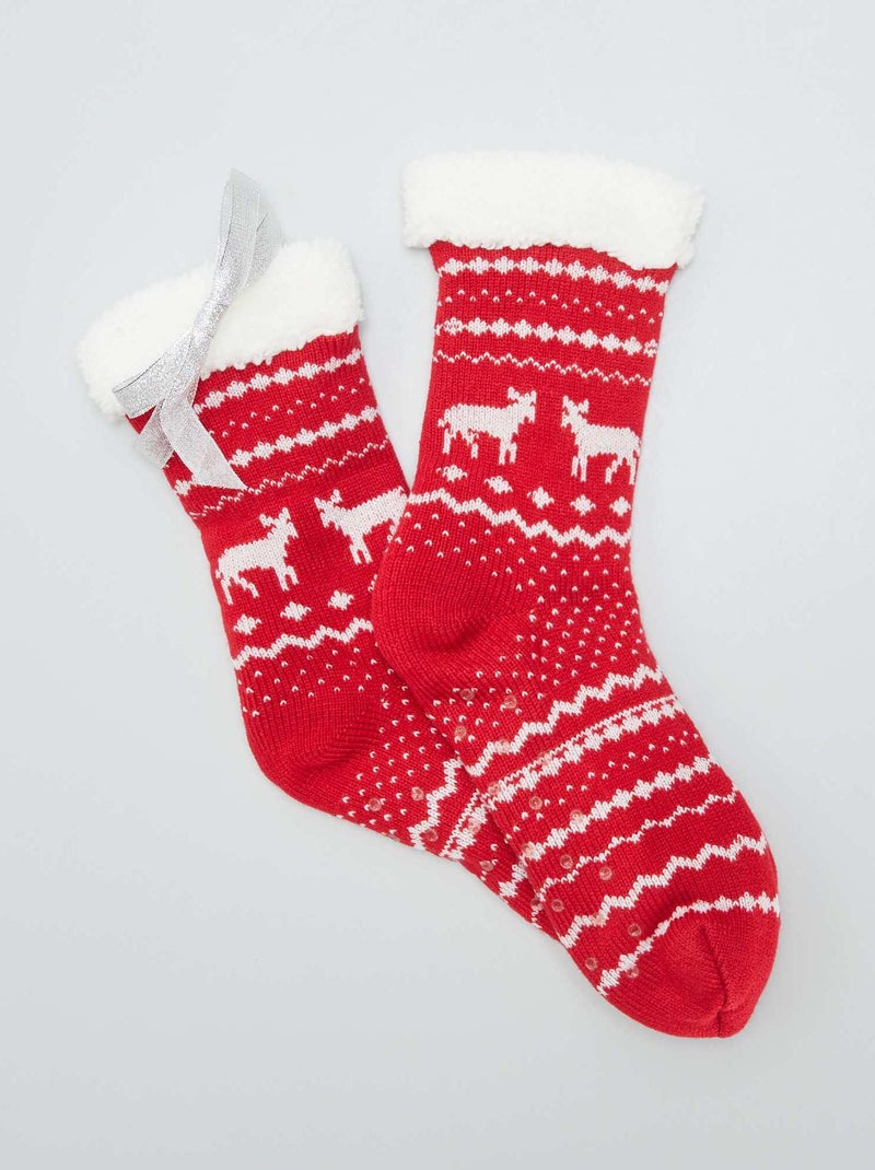 Zapatillas de casa tipo calcetines forrados de terciopelo ROJO - Kiabi