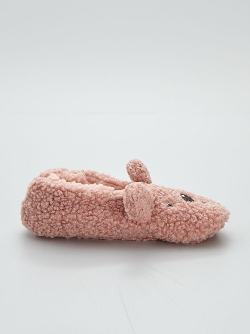 Zapatillas de casa tipo manoletinas de borreguito 'gato' rosa - Kiabi