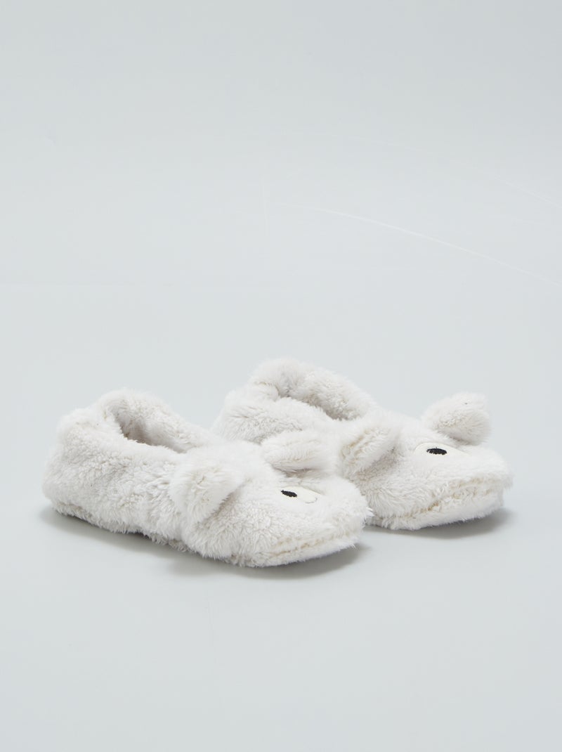 Zapatillas de casa tipo manoletinas de pelo 'oso' BEIGE - Kiabi