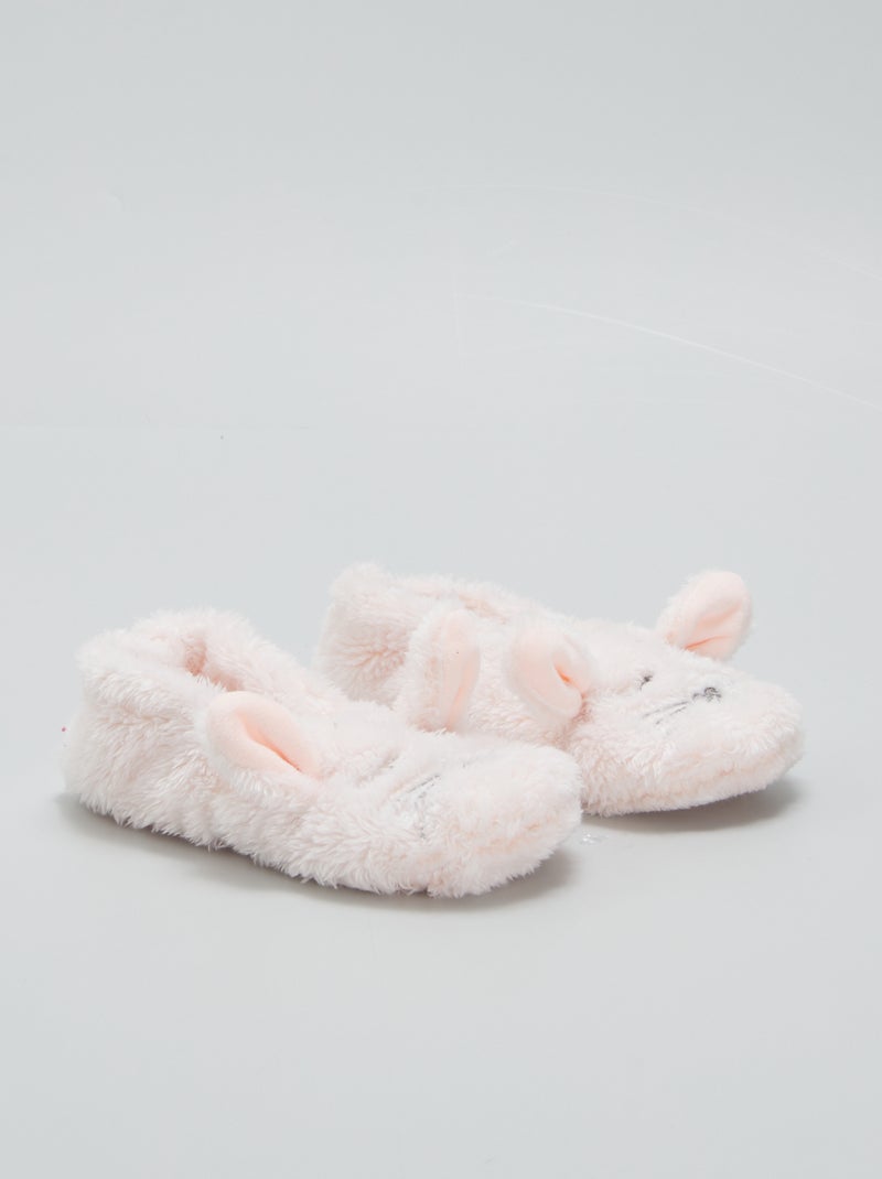 Zapatillas de casa tipo manoletinas de pelo 'oso' ROSA - Kiabi