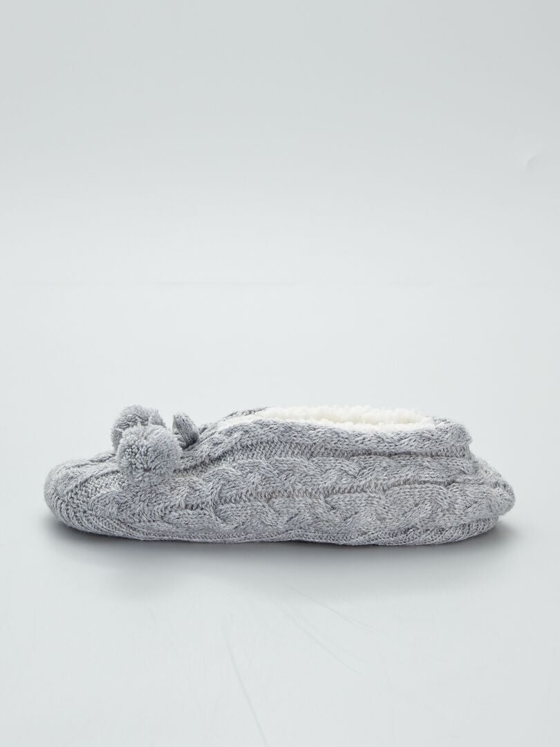 Zapatillas de casa tipo manoletinas de punto trenzado gris - Kiabi