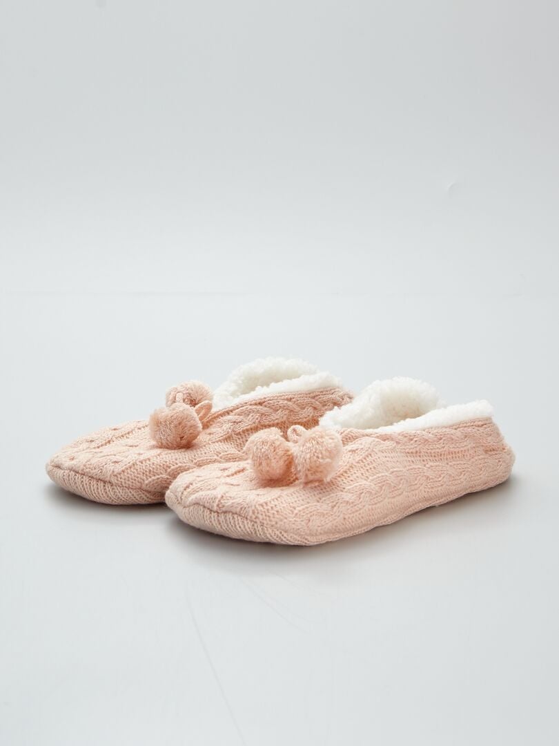 Zapatillas de casa tipo manoletinas de punto trenzado rosa - Kiabi