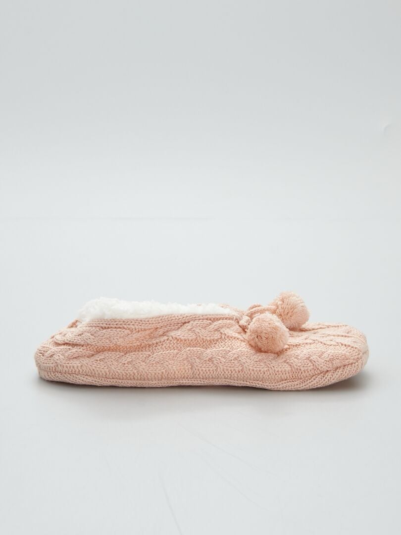 Zapatillas de casa tipo manoletinas de punto trenzado rosa - Kiabi