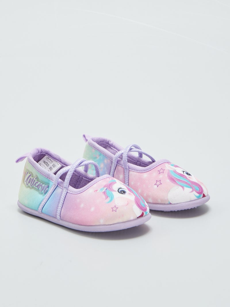 Zapatillas de casa tipo manoletinas estampado 'unicornio' ROSA - Kiabi