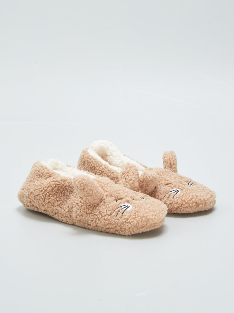 Zapatillas de casa tipo manoletinas 'gato' MARRON - Kiabi