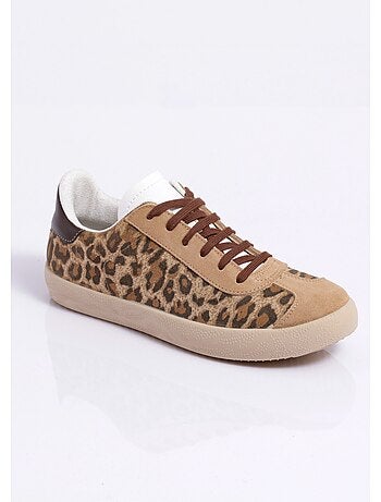 Zapatillas de cuña de piel con estampado de leopardo y cordones - Afibel