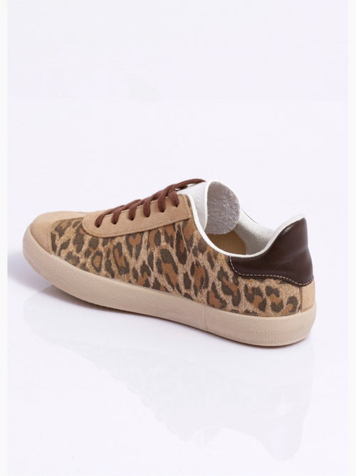 Zapatillas de cuña de piel con estampado de leopardo y cordones - Afibel - Kiabi