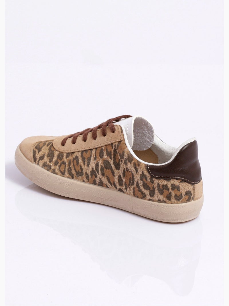 Zapatillas de cuña de piel con estampado de leopardo y cordones - Afibel N/D - Kiabi