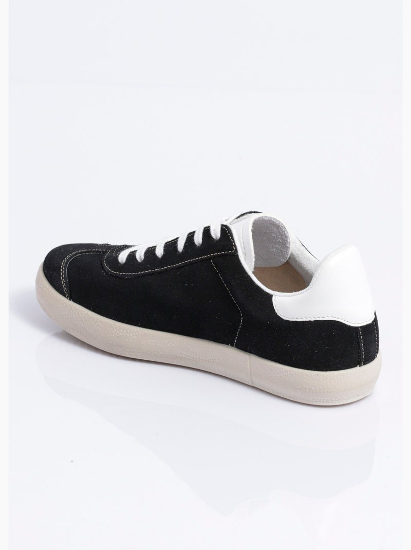 Zapatillas de cuña de piel lisa con cordones - Afibel Negro - Kiabi