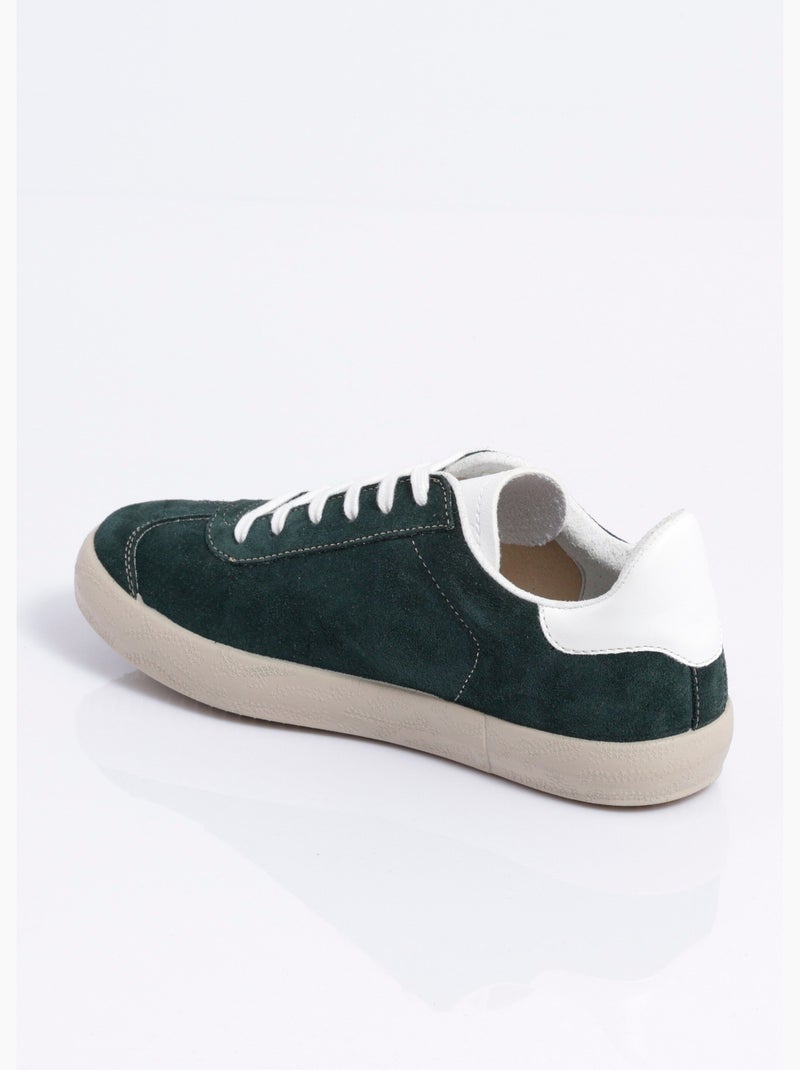 Zapatillas de cuña de piel lisa con cordones - Afibel Verde - Kiabi