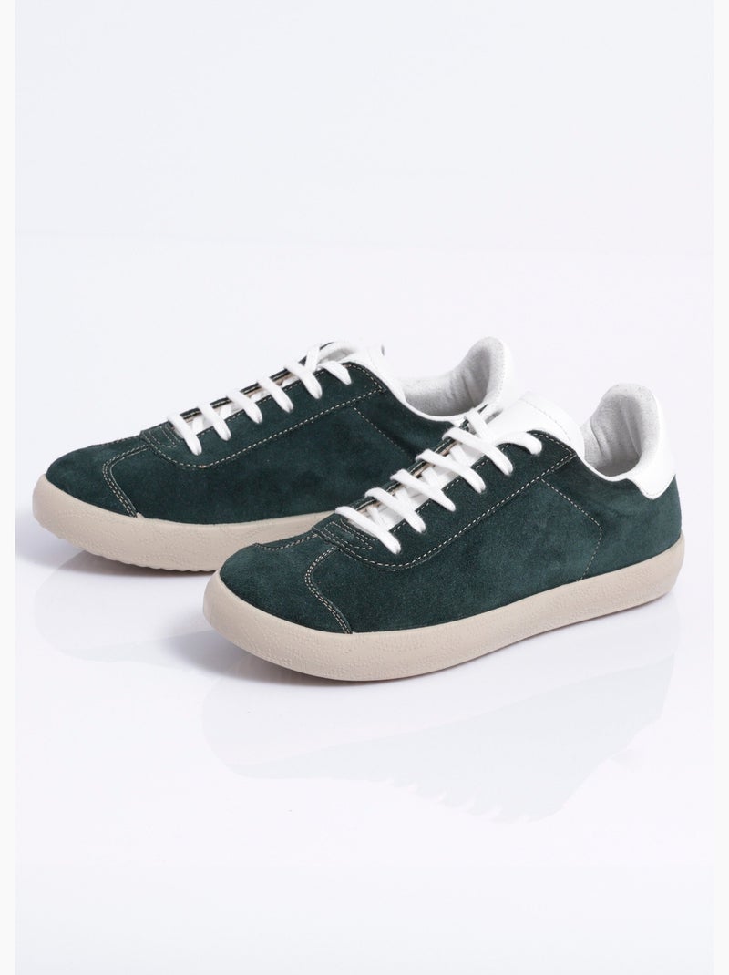 Zapatillas de cuña de piel lisa con cordones - Afibel Verde - Kiabi