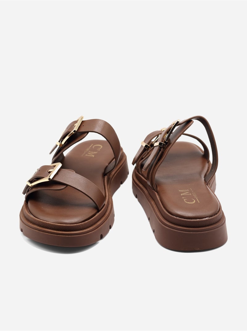 Zapatillas de dos tiras Marrón - Kiabi