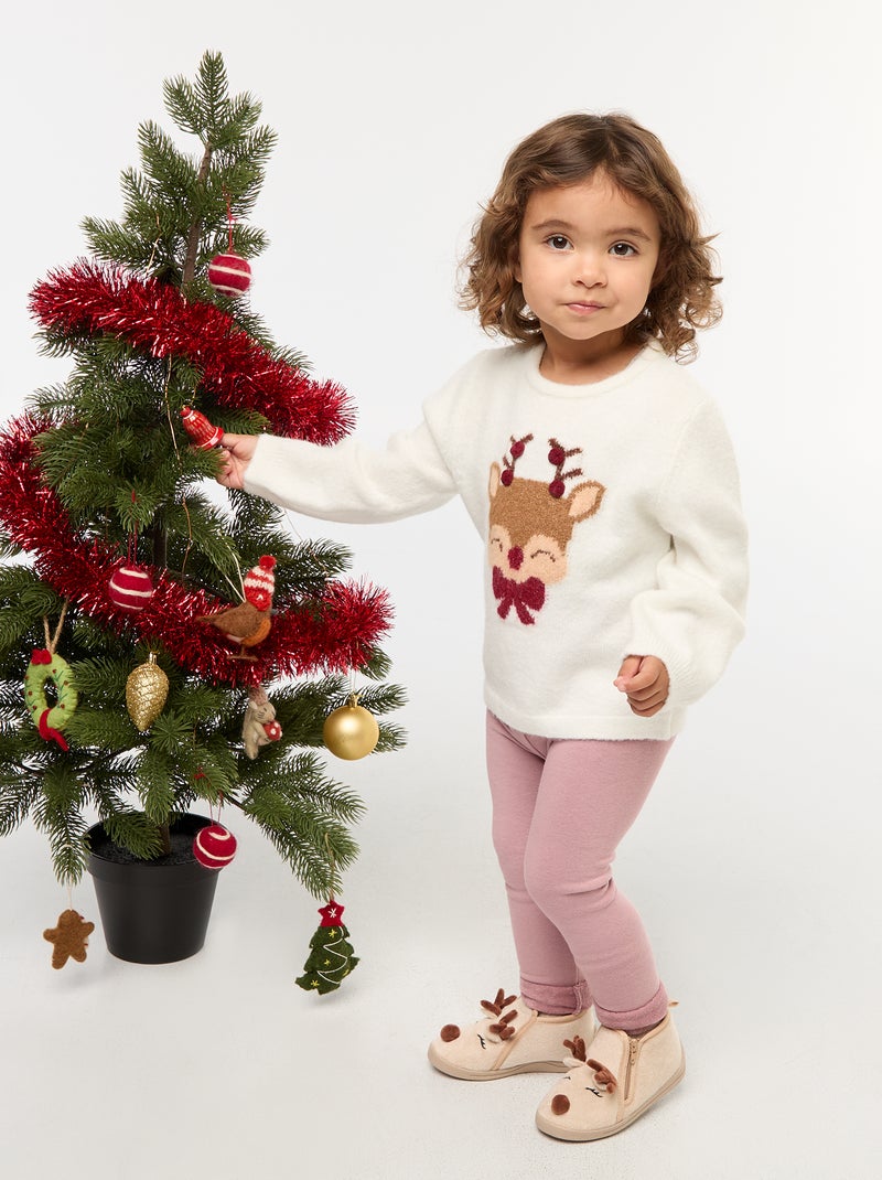 Zapatillas de estar en casa de serraje lúdicas Navideñas Beige - Kiabi