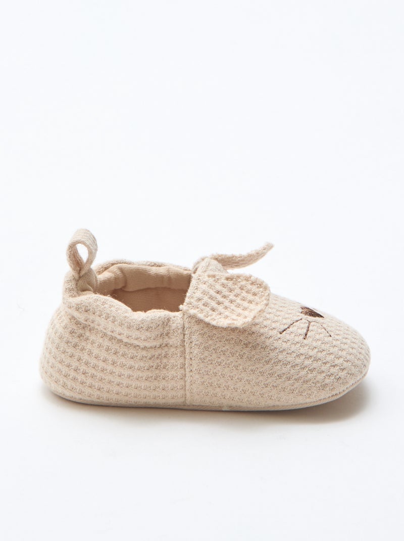 Zapatillas de gasa de algodón + orejas de animales Beige - Kiabi