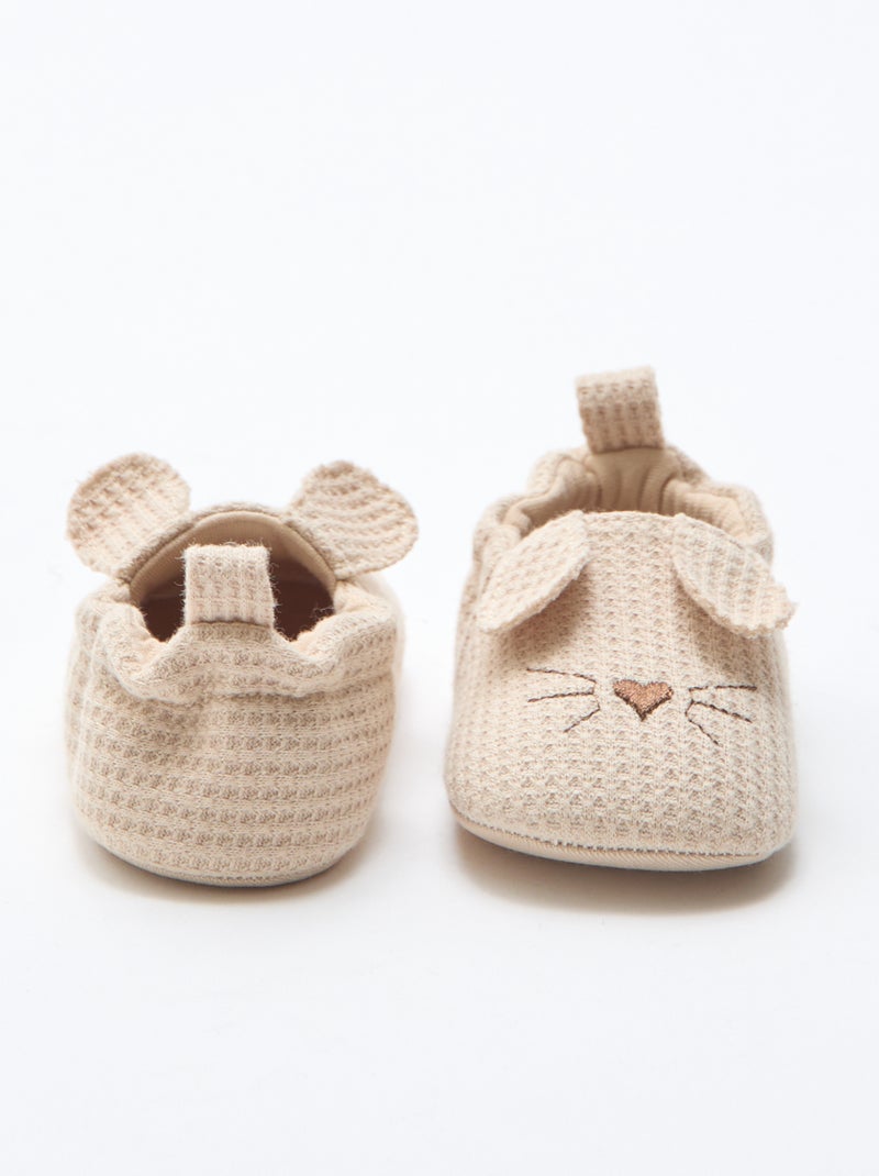 Zapatillas de gasa de algodón + orejas de animales Beige - Kiabi