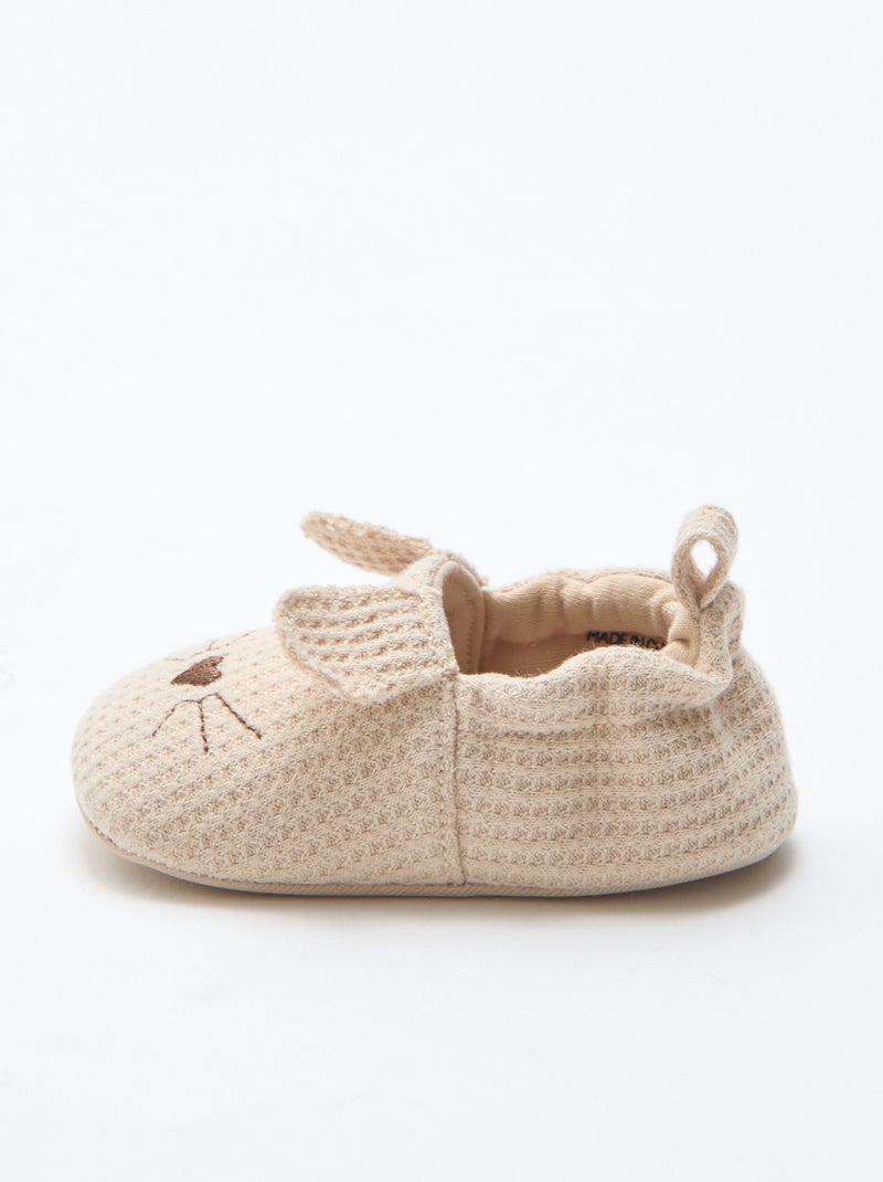 Zapatillas de gasa de algodón + orejas de animales Beige - Kiabi