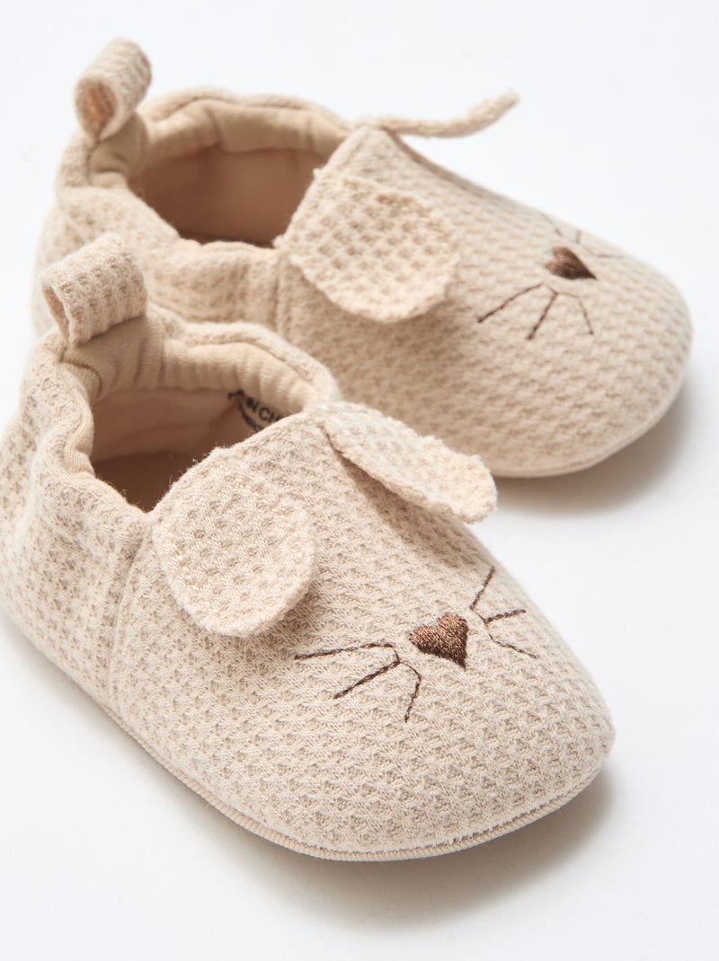 Zapatillas de gasa de algodón + orejas de animales Beige - Kiabi