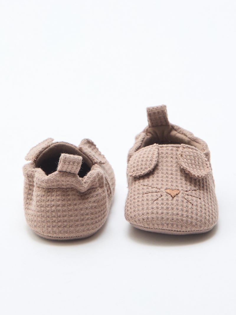 Zapatillas de gasa de algodón + orejas de animales Marron - Kiabi