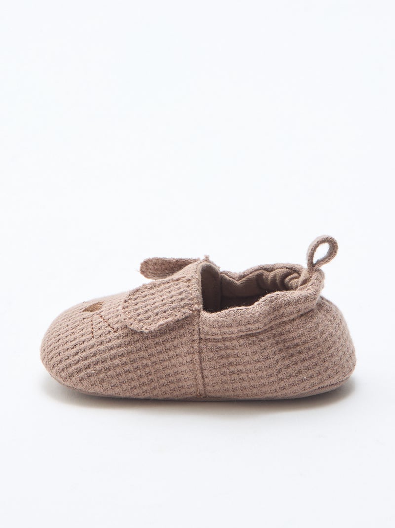 Zapatillas de gasa de algodón + orejas de animales Marron - Kiabi