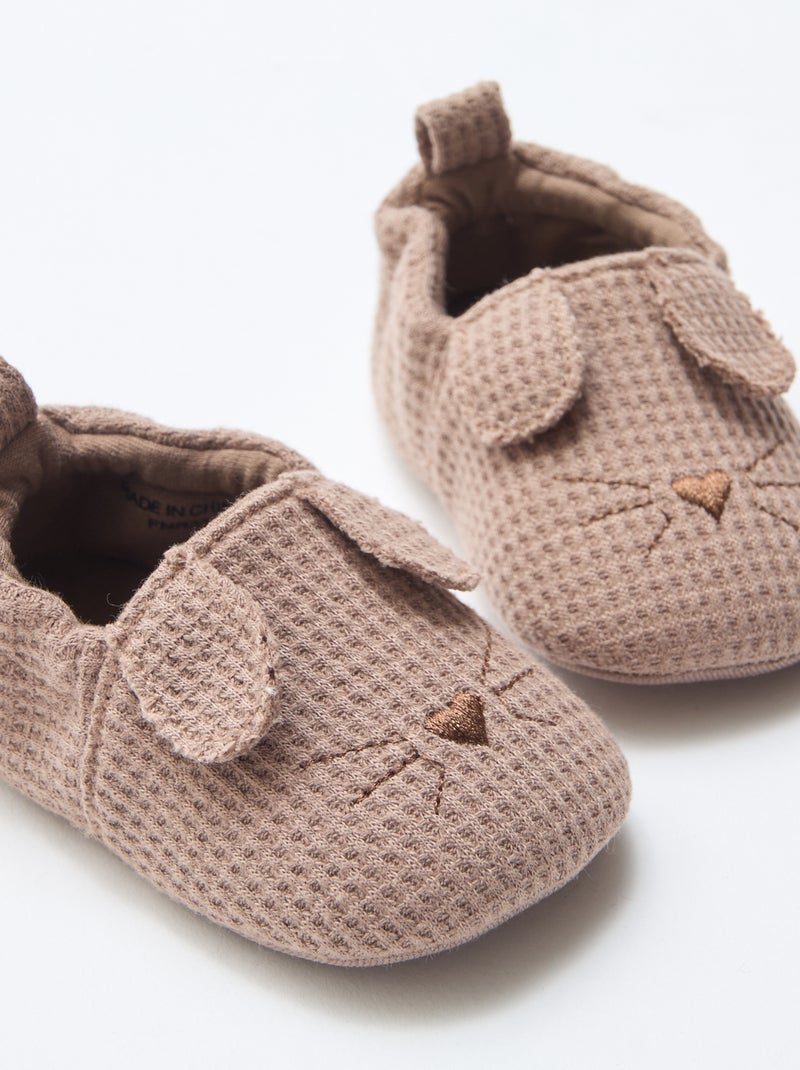 Zapatillas de gasa de algodón + orejas de animales Marron - Kiabi