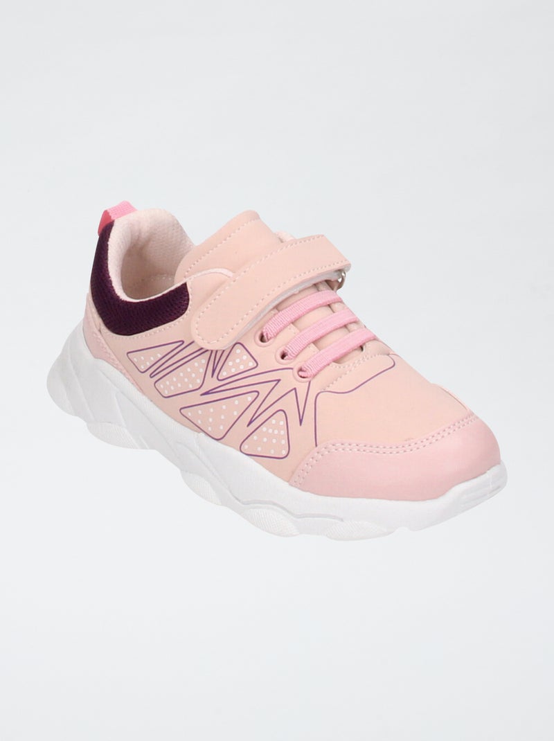Zapatillas de malla con velcros y cordones elásticos Rosa - Kiabi