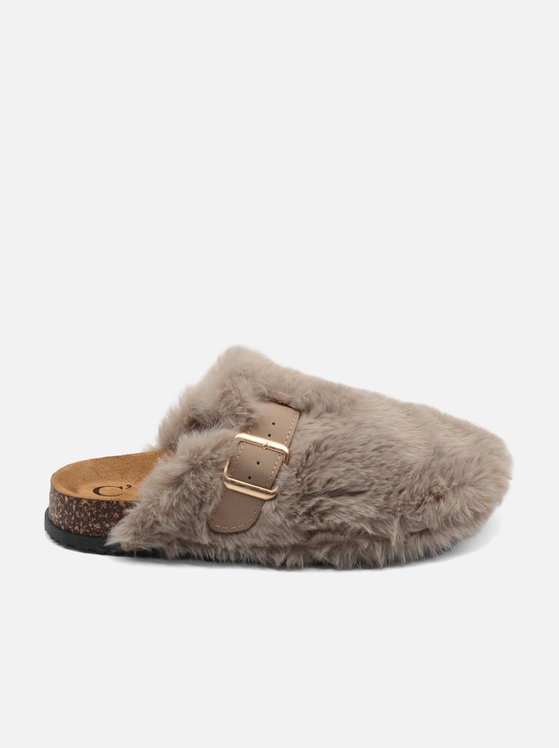 Zapatillas de pelo sintético Caqui - Kiabi