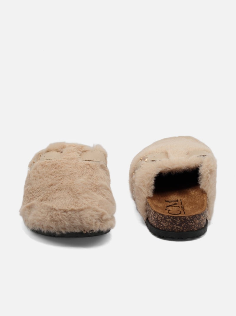 Zapatillas de pelo sintético Crema - Kiabi