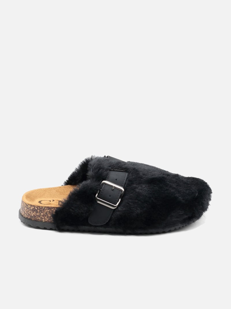 Zapatillas de pelo sintético Negro - Kiabi