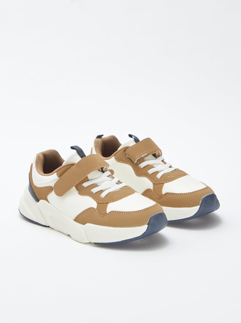Zapatillas de running con velcros y cordones elásticos Blanco - Kiabi