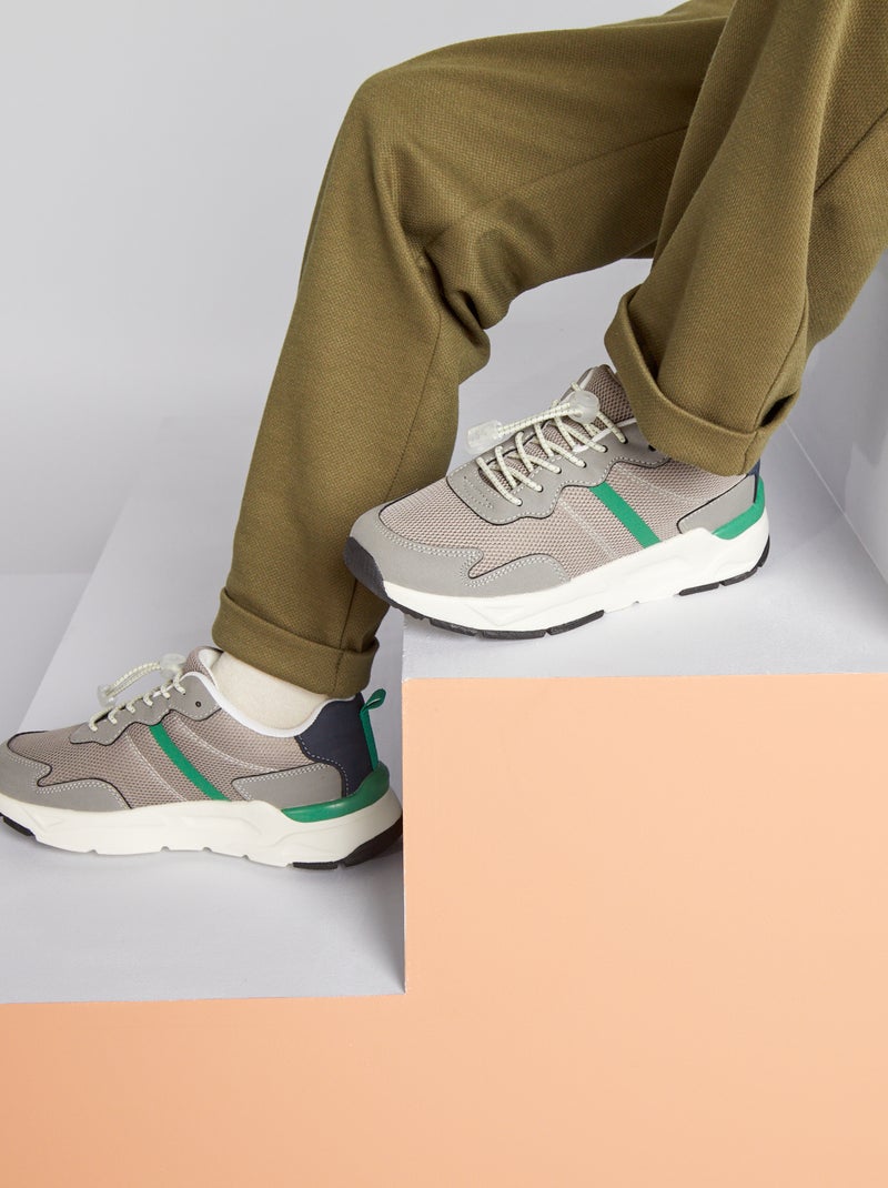 Zapatillas de running de dos materiales gris claro - Kiabi