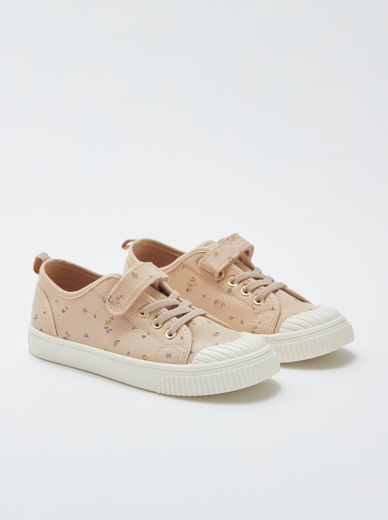 Zapatillas de tela de canalé con velcros BEIGE - Kiabi