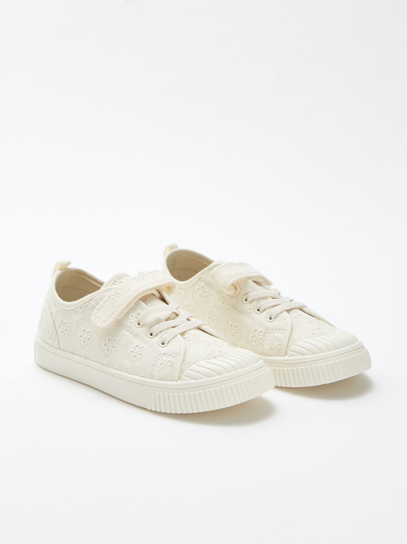 Zapatillas de tela de canalé con velcros BEIGE - Kiabi