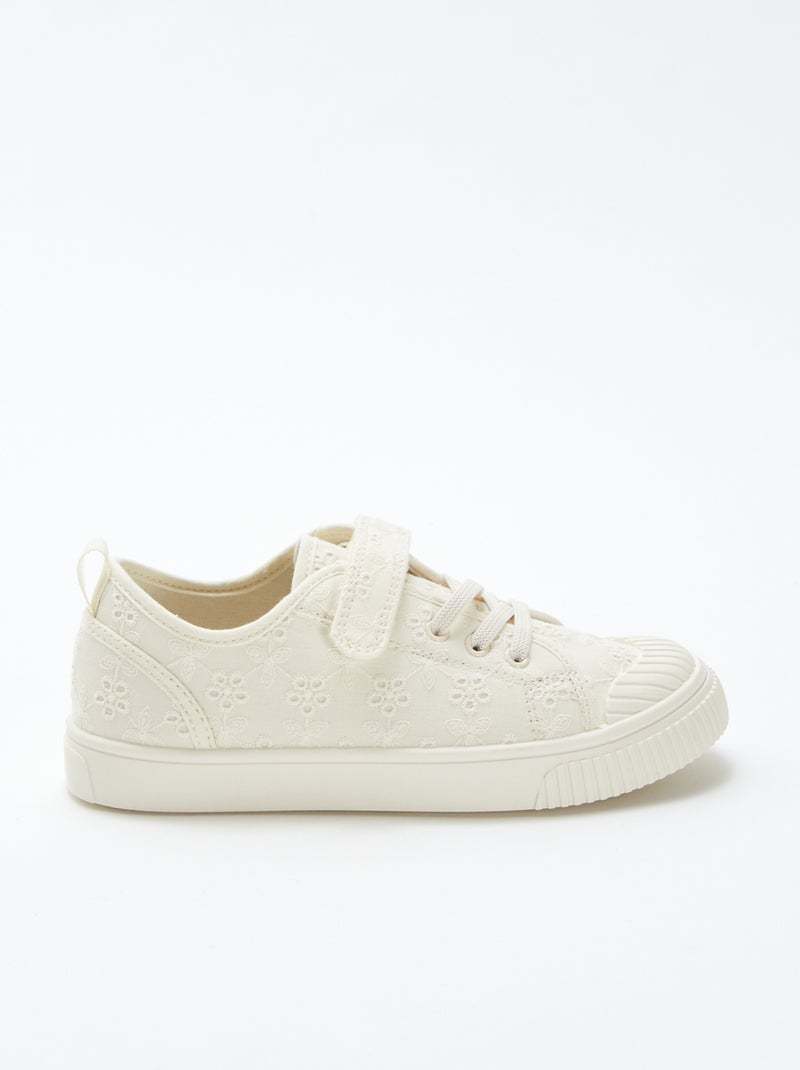 Zapatillas de tela de canalé con velcros BEIGE - Kiabi
