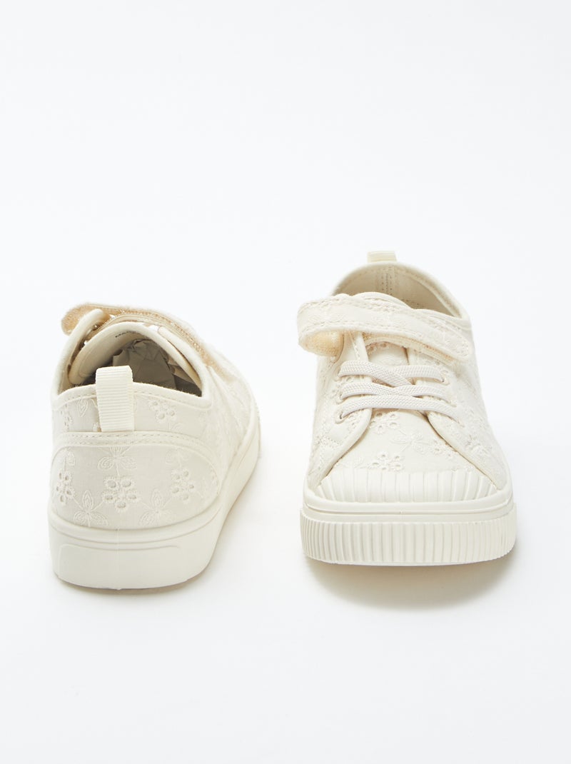 Zapatillas de tela de canalé con velcros BEIGE - Kiabi