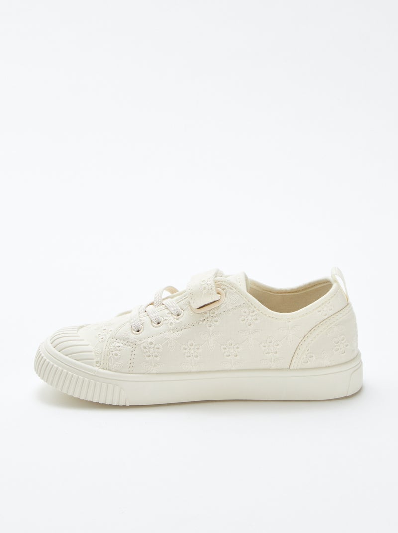 Zapatillas de tela de canalé con velcros BEIGE - Kiabi