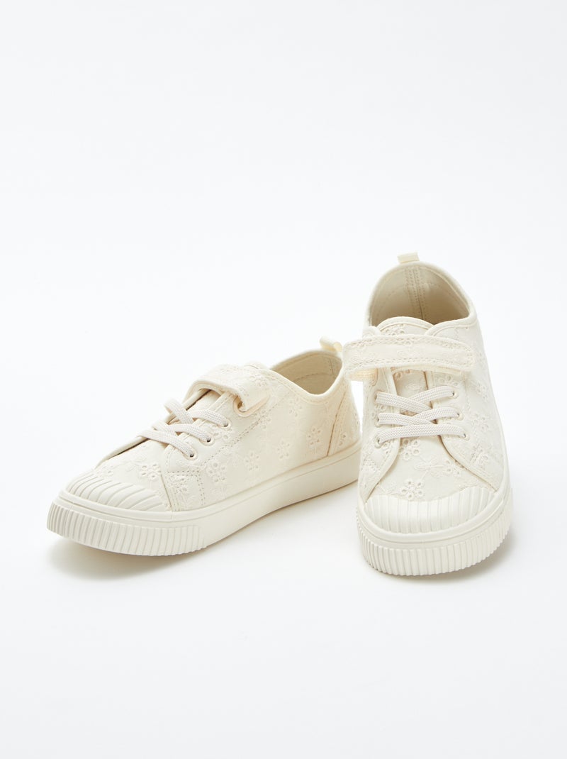 Zapatillas de tela de canalé con velcros BEIGE - Kiabi