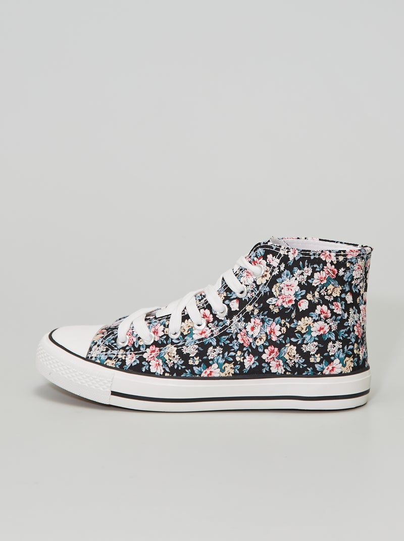 Zapatillas de tela de flores NEGRO - Kiabi
