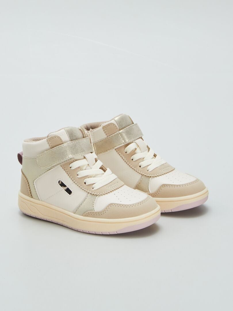 Zapatillas deportivas altas con velcro y cordones beige - Kiabi