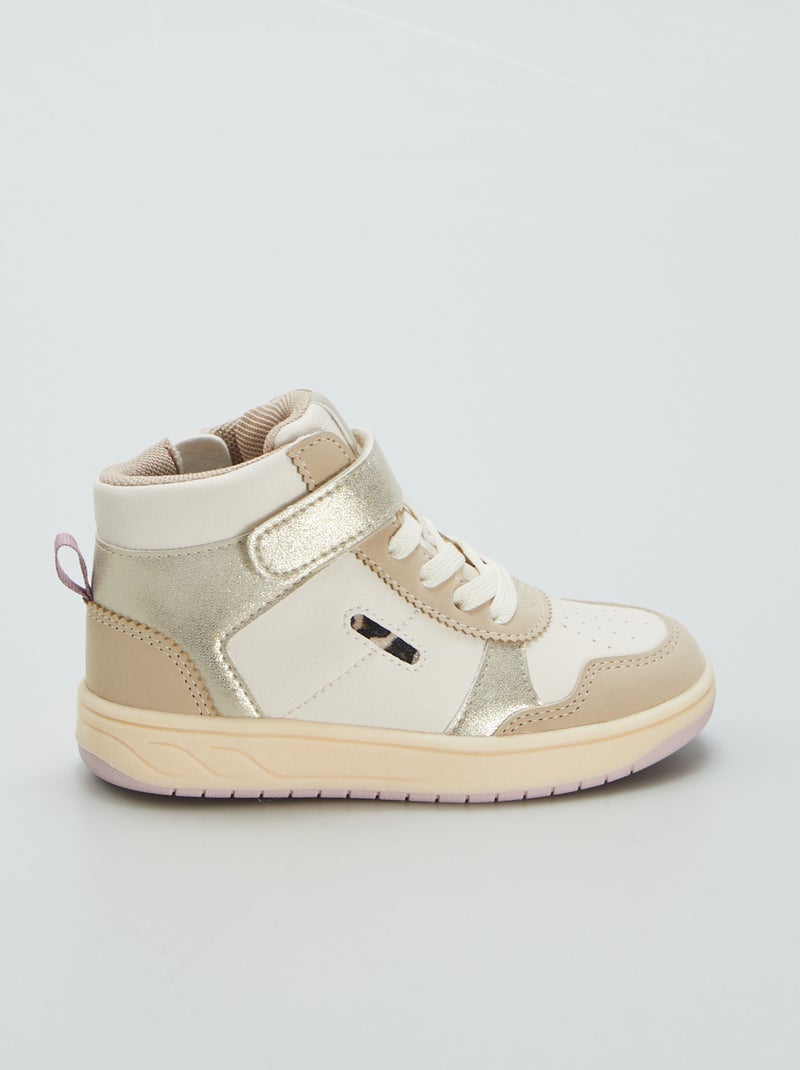 Zapatillas deportivas altas con velcro y cordones beige - Kiabi