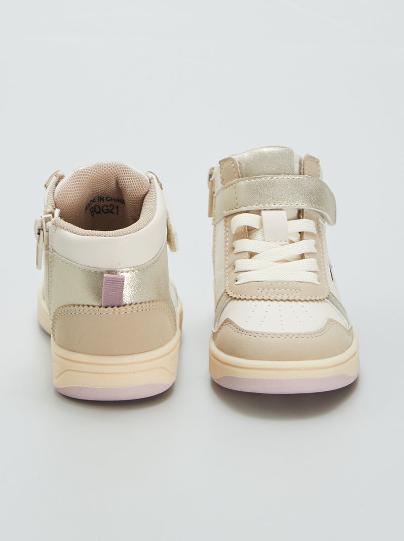 Zapatillas deportivas altas con velcro y cordones beige - Kiabi