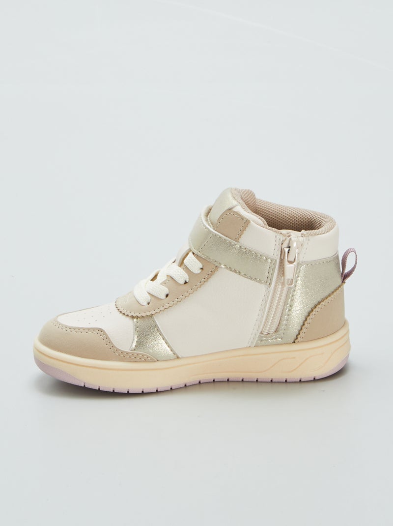 Zapatillas deportivas altas con velcro y cordones beige - Kiabi