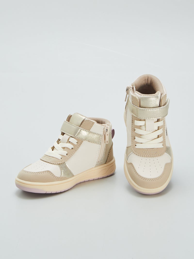 Zapatillas deportivas altas con velcro y cordones beige - Kiabi
