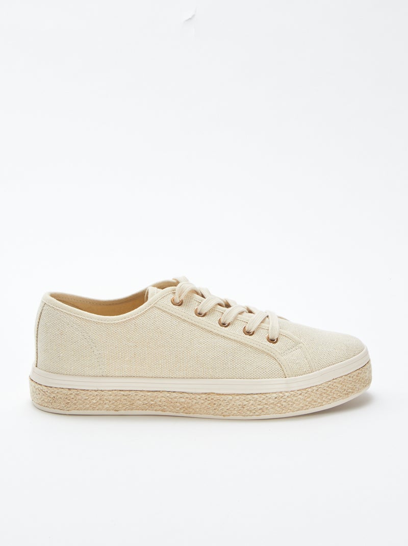 Zapatillas deportivas bajas brillantes con cordones beige - Kiabi