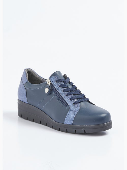 Zapatillas deportivas bimateriales con cordones y cremallera, ancho confort - Afibel - Kiabi