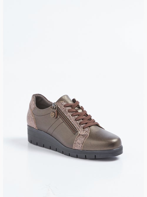Zapatillas deportivas bimateriales con cordones y cremallera, ancho confort - Afibel - Kiabi