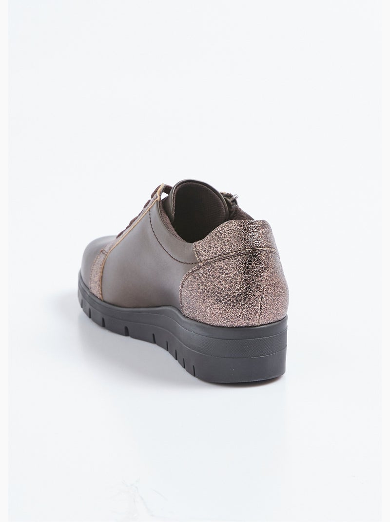 Zapatillas deportivas bimateriales con cordones y cremallera, ancho confort - Afibel Bronce - Kiabi