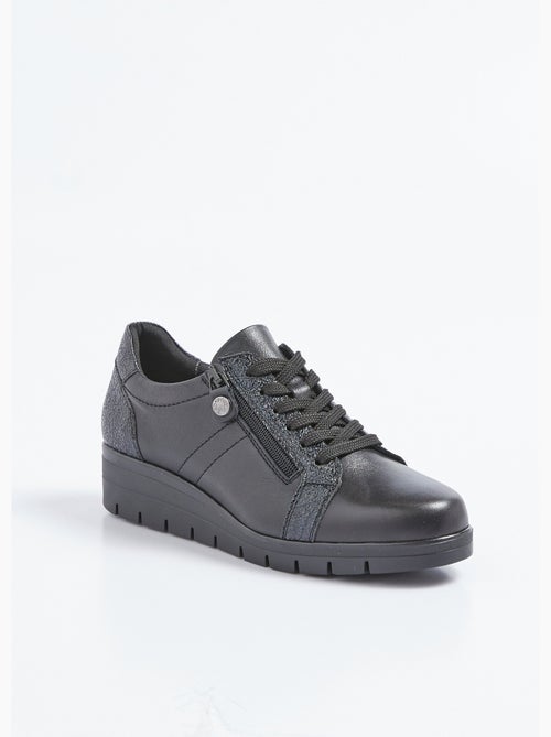 Zapatillas deportivas bimateriales con cordones y cremallera, ancho confort - Afibel - Kiabi